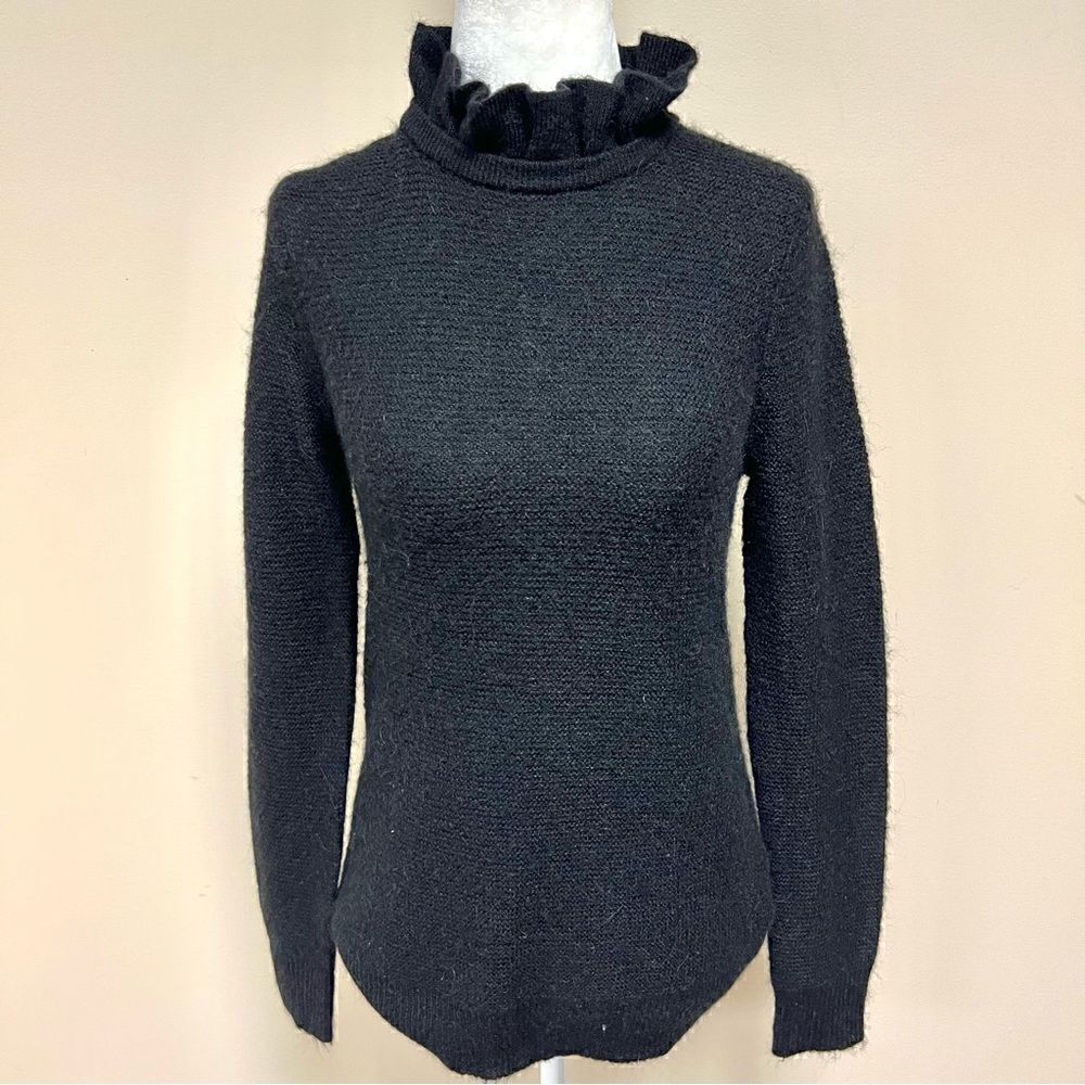 J Crew alpaca blend black sweater with ruffled color S